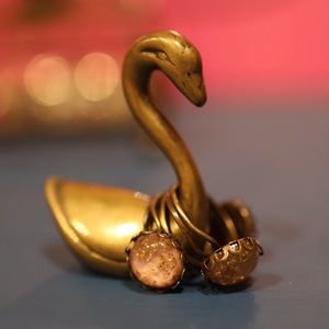 Pink resin with gold foil in a lace edge brass setting! Adjustable ring. 💖